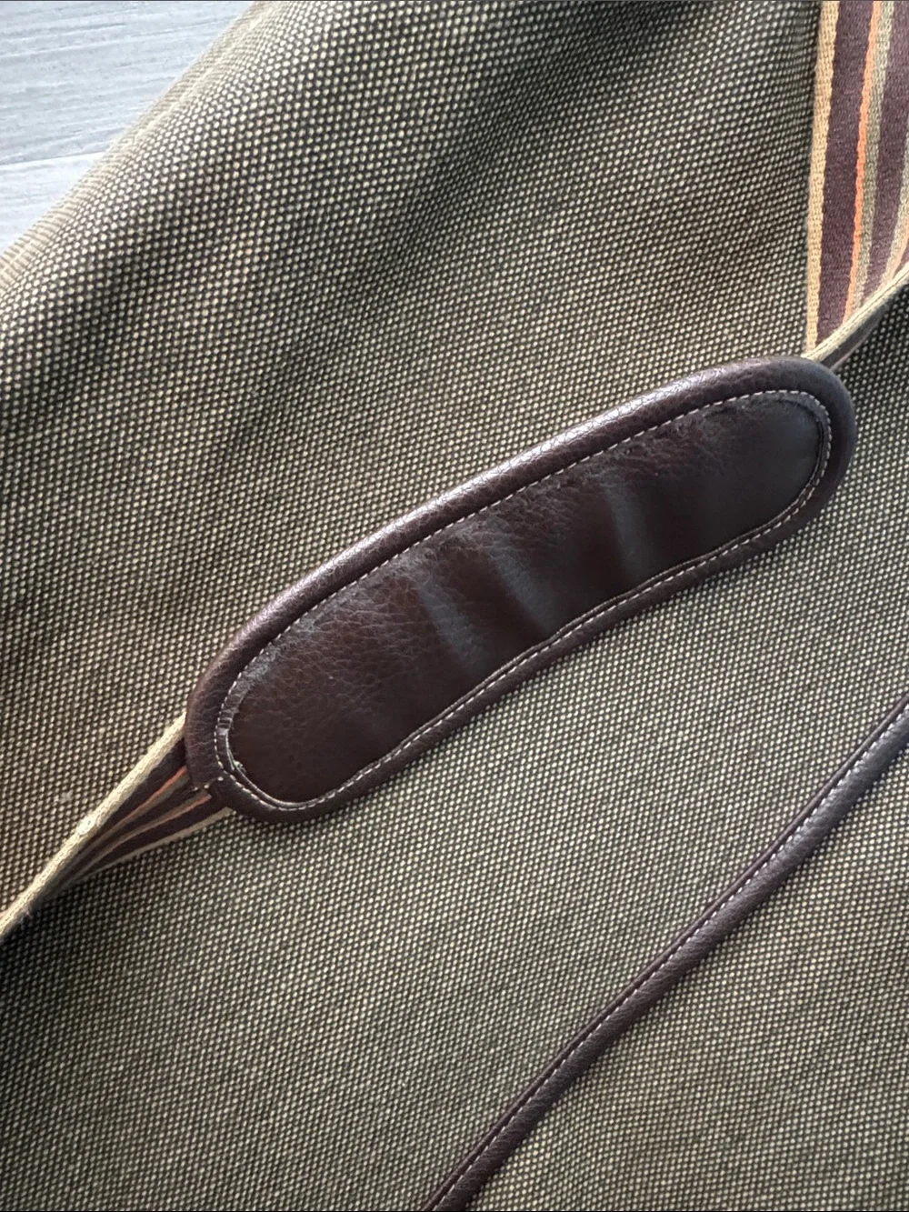 Brown Canvas Messenger Bag with Striped Shoulder Strap
